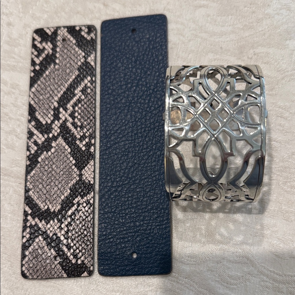Brighton Silver Cuff with Snake and Navy Bands